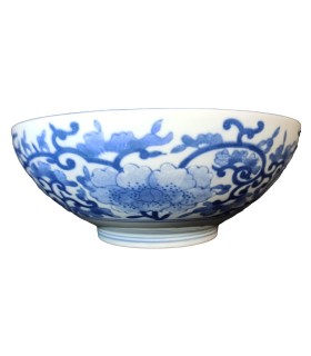 Ciotola in porcellana giapponese con foglie di bambu blu - 21cm