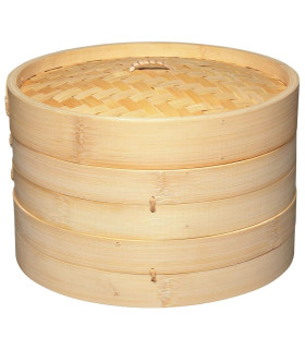 Cestelli Di Bambu Set Da 2 Piani più Coperchio Per Cucina Al Vapore - 20cm