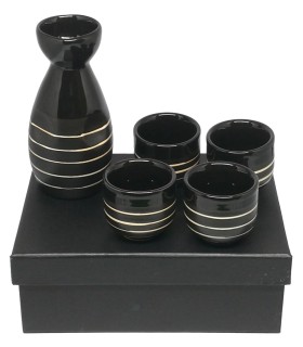 Set servizio da Sake in ceramica nero con disegni Fatti a Mano