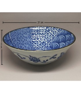 Ciotola Ramen in Porcellana Medio Giapponese -  Decorazioni Fiore Blu