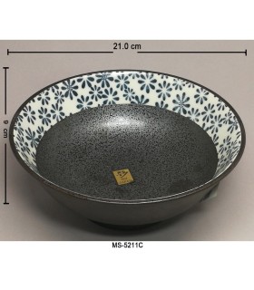 Ciotola per Udon Giapponese in Ceramica Dipinto Fiore Blu - Dimensione Grande