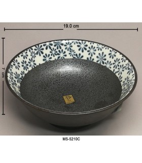 Ciotola da Udon Ceramica Nera Con Dipinto Fiore Blu Dimensione Medio
