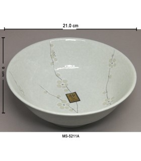 Ciotola da Udon Ceramica Bianco Con Dipinto Fiore di prugna Giapponese - Diametro 21cm